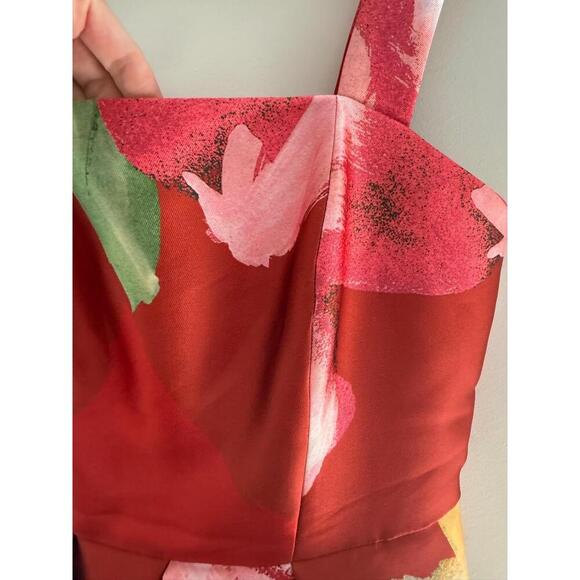 KAY UNGER NEW YORK Womens Size 6 Red Floral Sleeveless Midi Square Neck Elegant - Picture 2 of 10